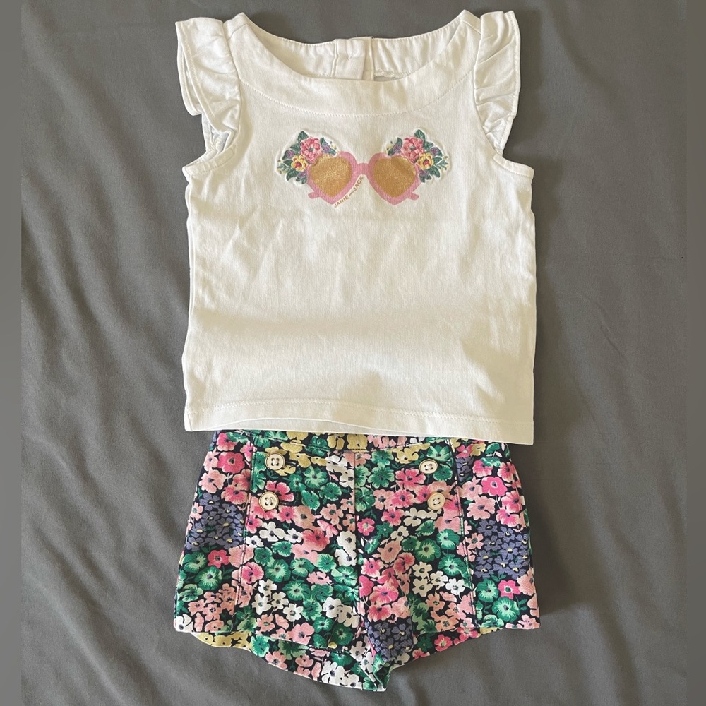 Janie & Jack Flowers Sunglass Tee & Floral Shorts - 6-12 months